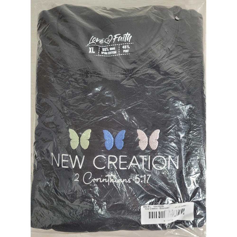 Love in Faith New Creation 2 Corinthians 5:17 Black Sweatshirt XL Butterfly